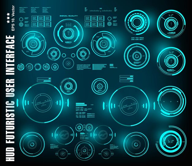 Dashboard display virtual reality technology screen HUD futuristic blue user interface target
