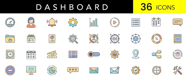 Dashboard Flat Color Icon Set Minimal Vector Icons of Analytics Controls and User Interface for