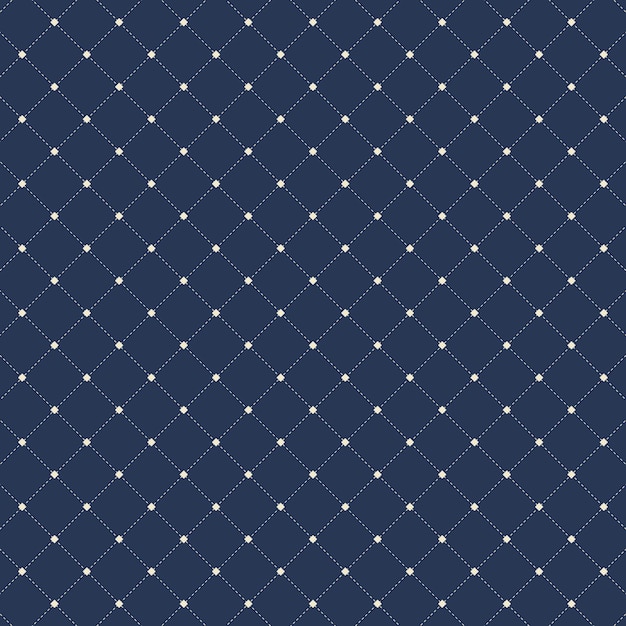 Dashed lines squares seamless pattern blue background.