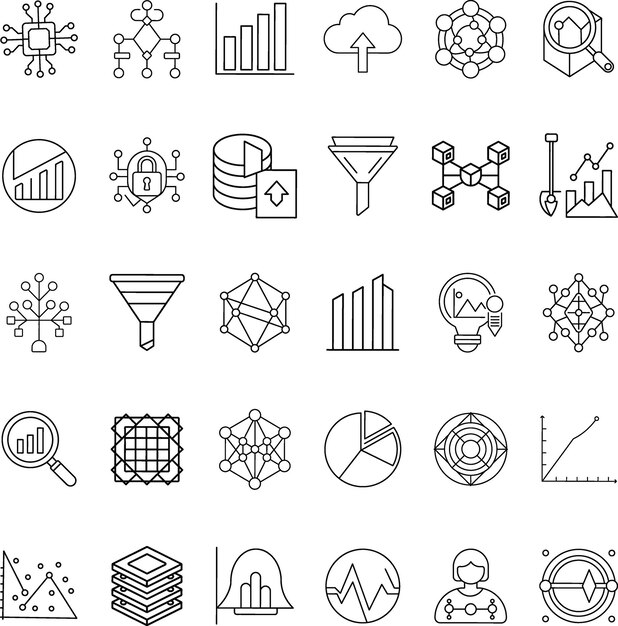Data Analysis Charts Graphs Networks Security Visualization Icons