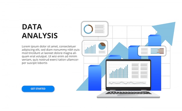 Data analysis for business finance report concept with illustration of 3D laptop and graph