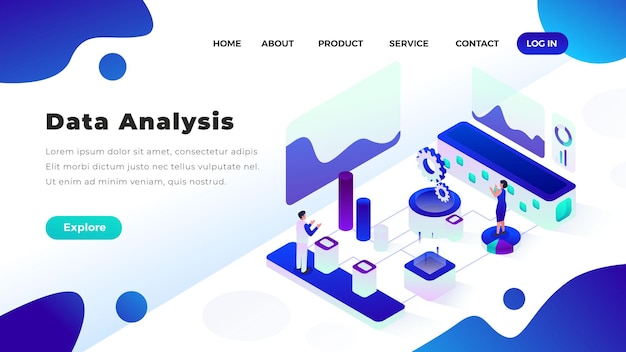 Data Analysis with isometric illustration style