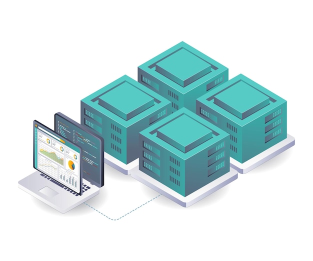 Data Analytics Center in Server Farms isometric illustration