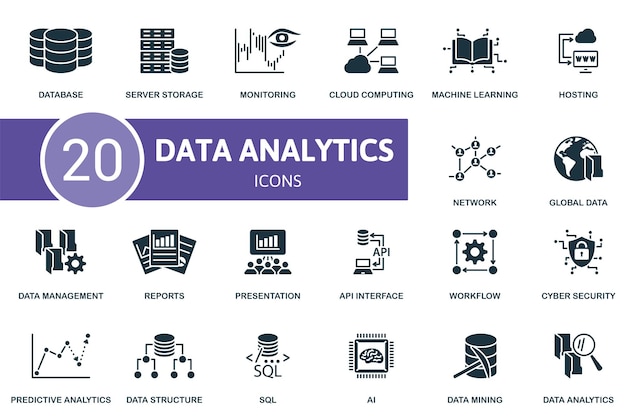 Data analytics set creative icons