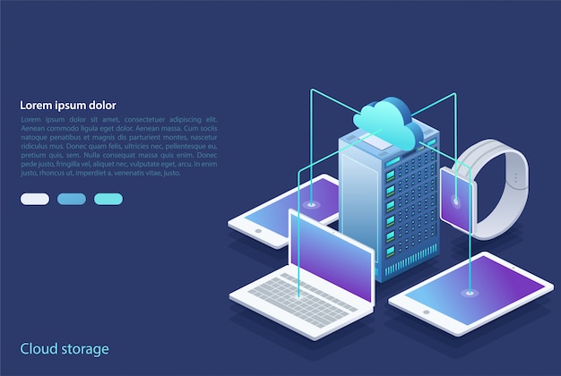 Data center. Concept of cloud storage, data transfer.