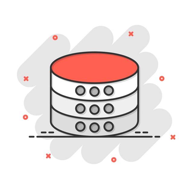 Data center icon in comic style Server vector cartoon illustration on white isolated background Security business concept splash effect
