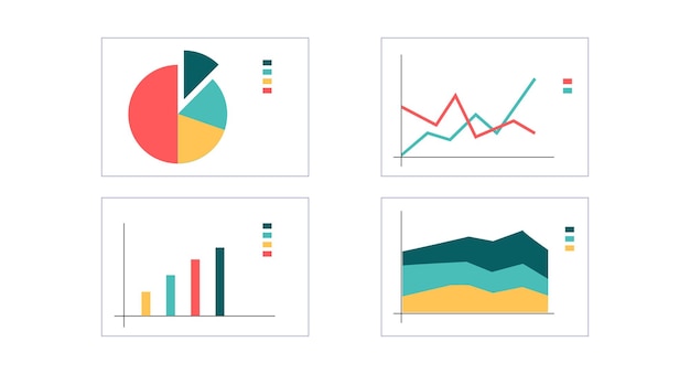 Data charts on presentation slide template, red yellow green colors