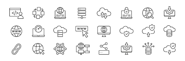 Data icons set Database data center web hosting server cloud computing line vector icons