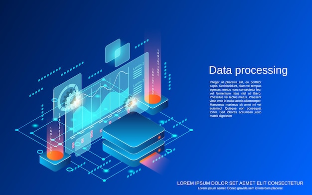 Data processing flat 3d isometric vector concept illustration