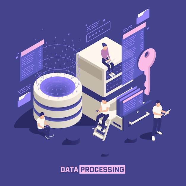 data processing isometric illustration