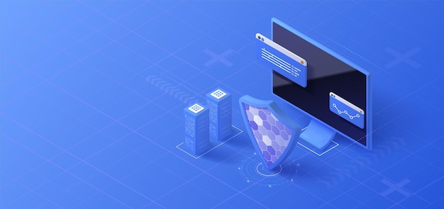 Data protection concept Cyber security vector illustration Privacy technology VPN protect banner