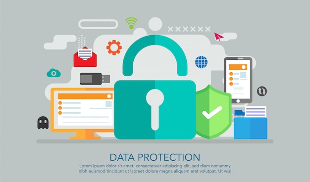 data protection flat design concept, landing page concept background