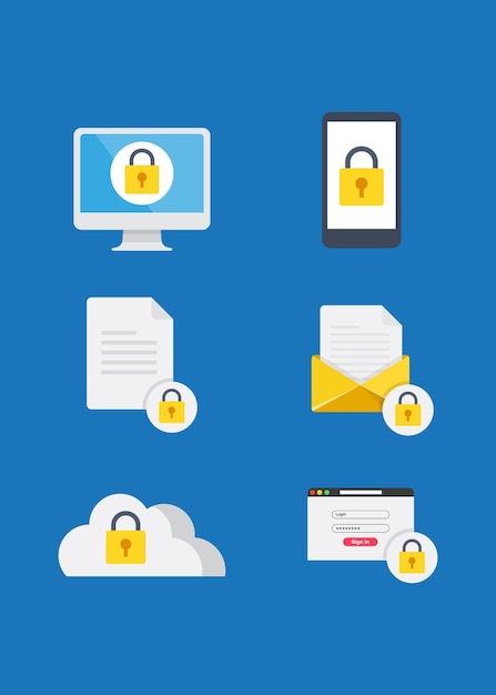 Data protection flat icons set stock illustration