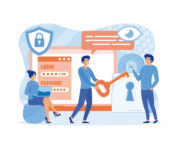 data protection for website and mobile website development credit card check and software access data as confidential flat vector modern illustration