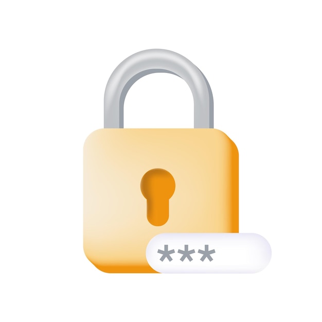 Data protection safety 3d design of padlock lock with password Vector illustration