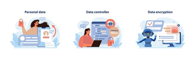 Data protection set secure personal information vigilant oversight and coded communication woman