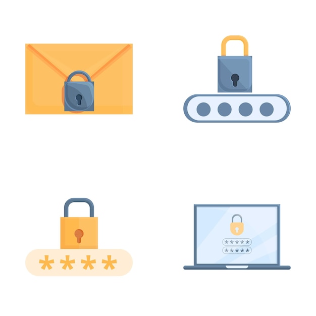 Data safety icons set cartoon vector Security of personal information