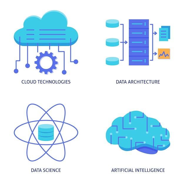 Data science and artificial intelligence icon set