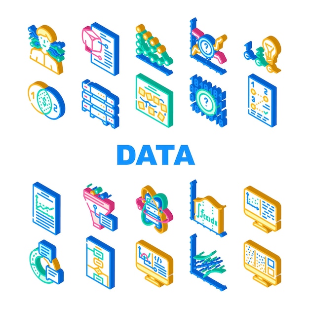 Data Science Innovate Technology Icons Set Vector Analysis And Research Data Science Software Algorithm And And Programming Quantum Computer And Server Isometric Sign Color Illustrations