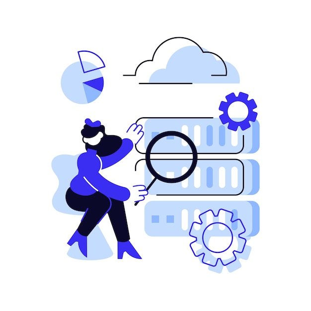 Data scientist, data analytics manager, database developer and administrator working. Big data job, database developers, careers in big data concept. blue vector isolated illustration