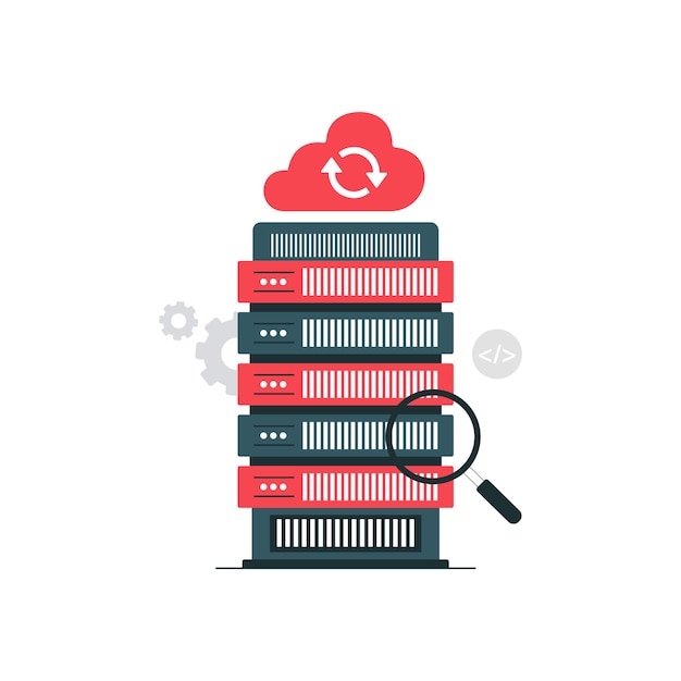 Data Server with Magnifying Glass Vector Illustration Big Data Analysis Concept Design