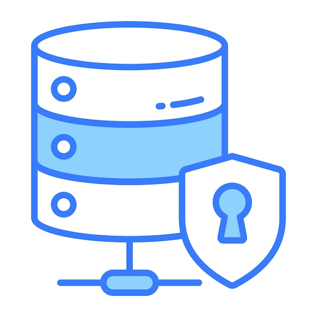 Data server with protection shield icon of secure database
