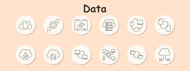 Data set icon Cloud storage data transfer servers synchronization documents information exchange laptop mobile folder sharing backup cloud network digital storage connectivity