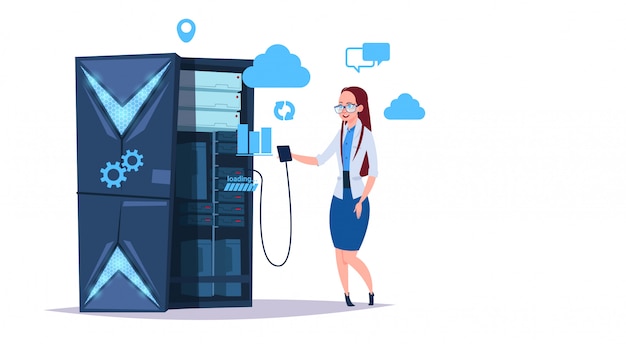 data storage cloud center with hosting servers and staff. computer technology network and database internet center communication support  