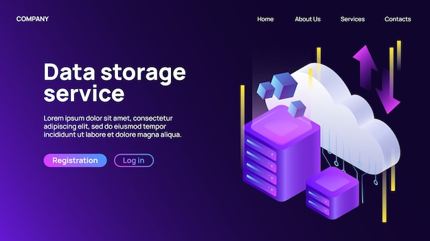 Data Storage service Creative Landing Website Page Vector illustration