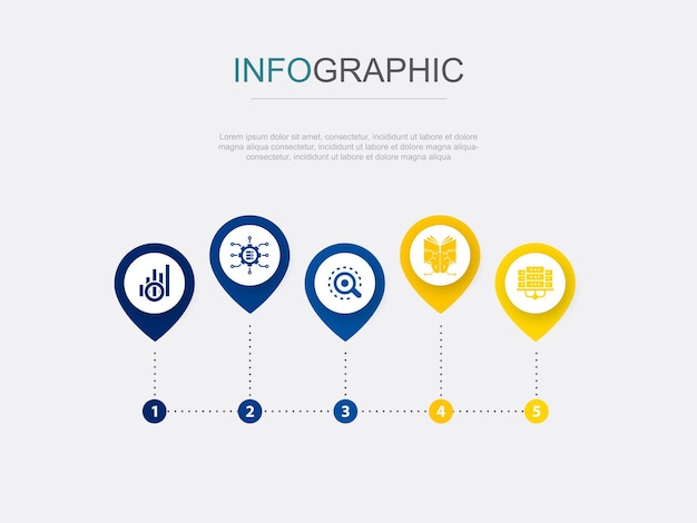 Data Visualization big data Analytics Machine Learning data center icons Infographic design template Creative concept with 5 steps