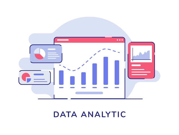 Dataanalys koncept stapeldiagram på datorskärm pajkurva diagram vit isolerad bakgrund