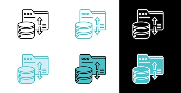 Database and folder icon for data upload and backup in line and fill style