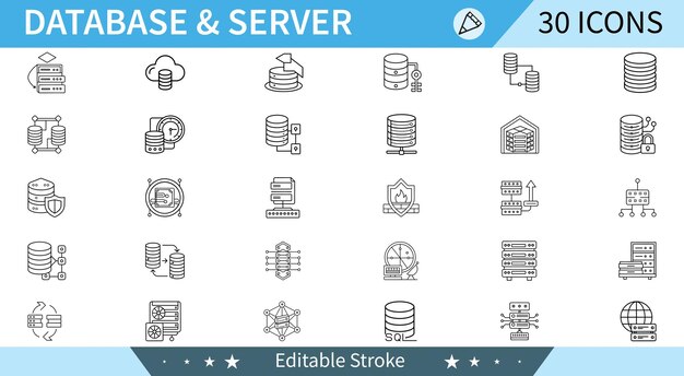 Database and Server line icons set server infrastructure cloud computing and more