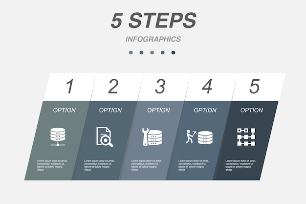 Database Data Analysis Data Engineering data mining clustering icons Infographic design template Creative concept with 5 steps