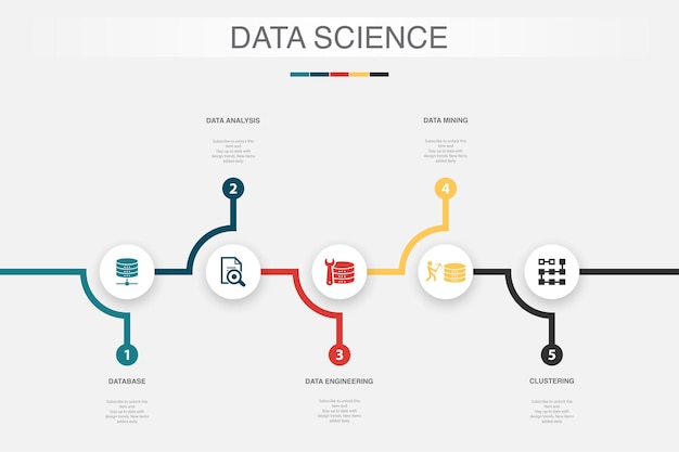 Database Data Analysis Data Engineering data mining clustering icons Infographic design template Creative concept with 5 steps
