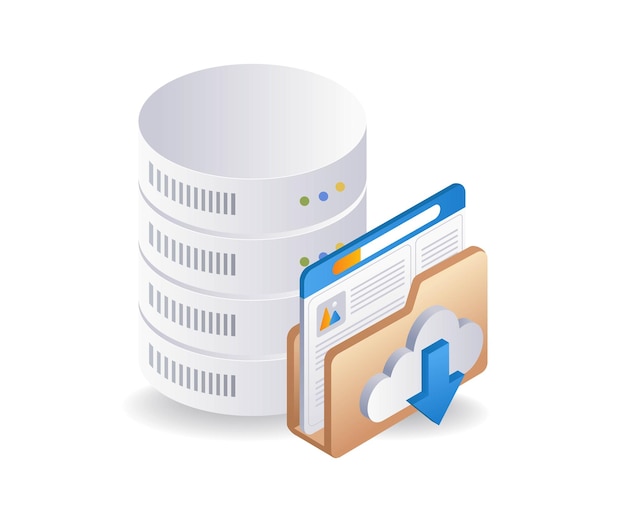 Database folder server technology infographic flat isometric 3d illustration