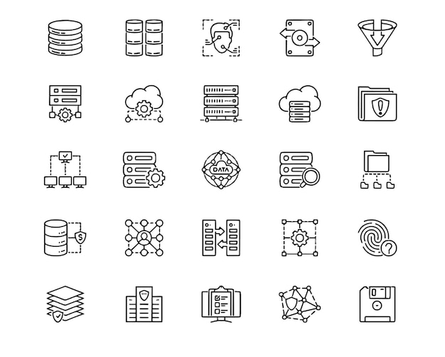 Database icon set Pixel Editable outline stroke Data Network Security Artificial Intelligence