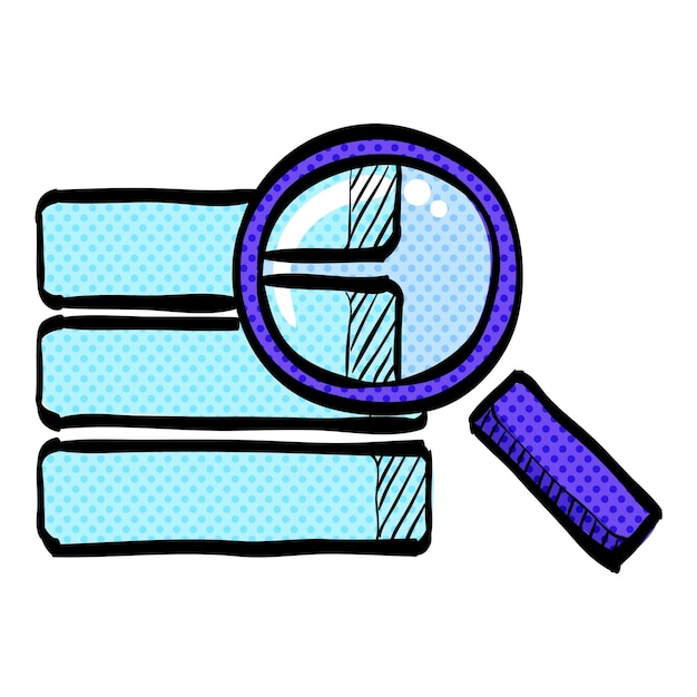 Database search halftone icon hand drawn color vector illustration