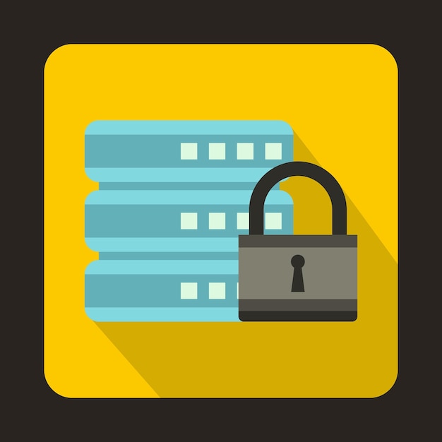 database with padlock icon in flat style on a yellow background
