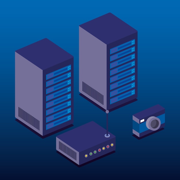 Datacenterteknologi isometriske ikoner