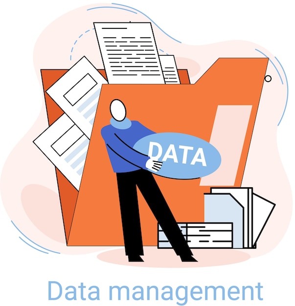 Datahanteringsmetafor, integritet, mediacenter, företagsskydd, rationell lagring av information, digital integritet. Effektiv datahanterare, kostnadseffektiv, säker organisation, lagring och användning av data.