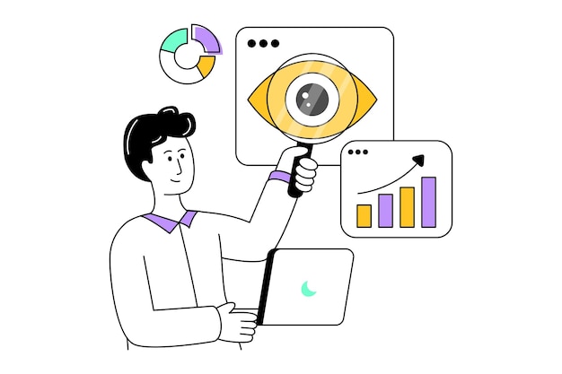 Dataovervågning Flat Style Design Vektorillustration Stock illustration