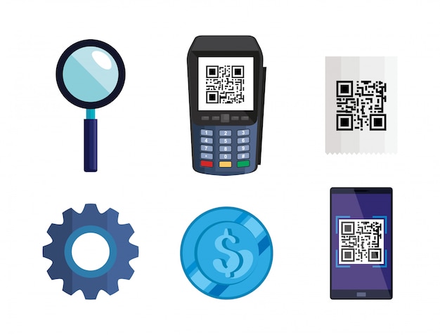 dataphone with scan qr code and set icons