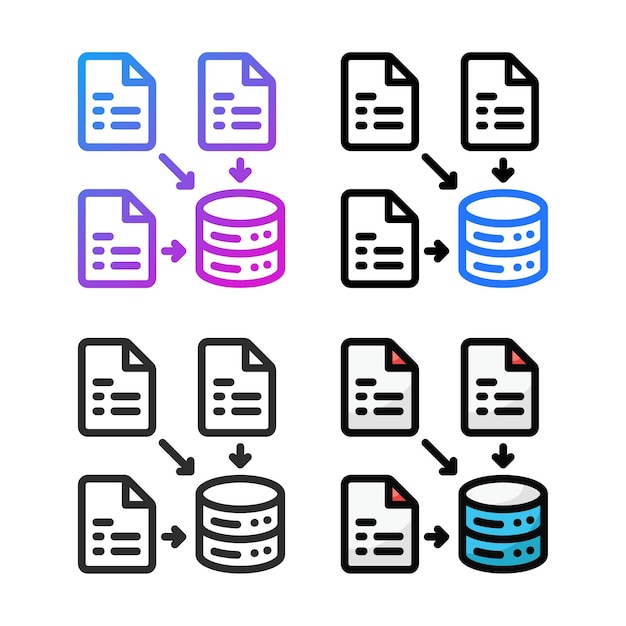 Dataserver-ikondesign i fire farvevariationer