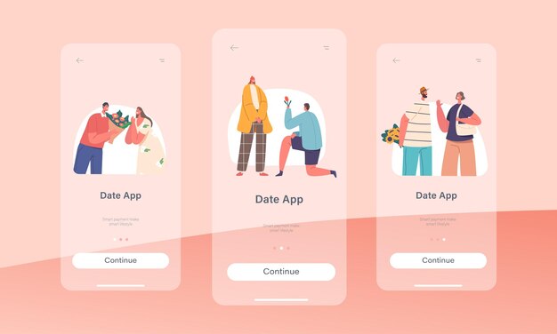 Date Mobile App Page Onboard Screen Template Man Gives Flowers To Woman In A Romantic Gesture Love