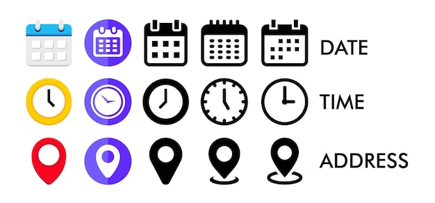 Date Time Address or Place Icons Symbol