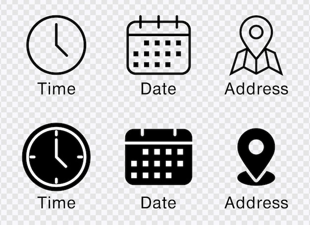 Date time and location address icon set for streamlined event and info