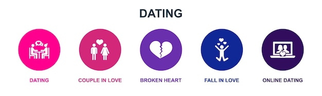 Dating couple in love broken heart fall in love online dating icons Infographic design template Creative concept with 5 steps