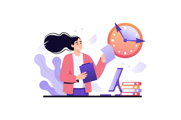 Deadline violet concept with people scene in the flat cartoon style