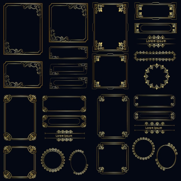 Decorative art deco frames in gold color Line art decorative borders Vintage frames for wedding